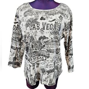 Take Two Black & White‎ Las Vegas Tattoo 3/4 Sleeve Top Size XL Women's P55